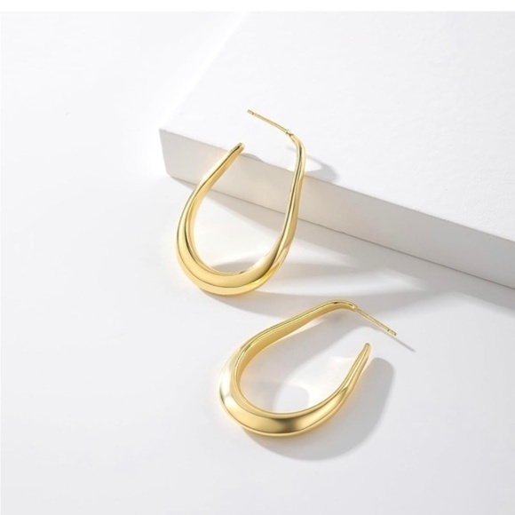GOLD 14k Gold Plated Hoop Cuff Earrings - Picture 1 of 4